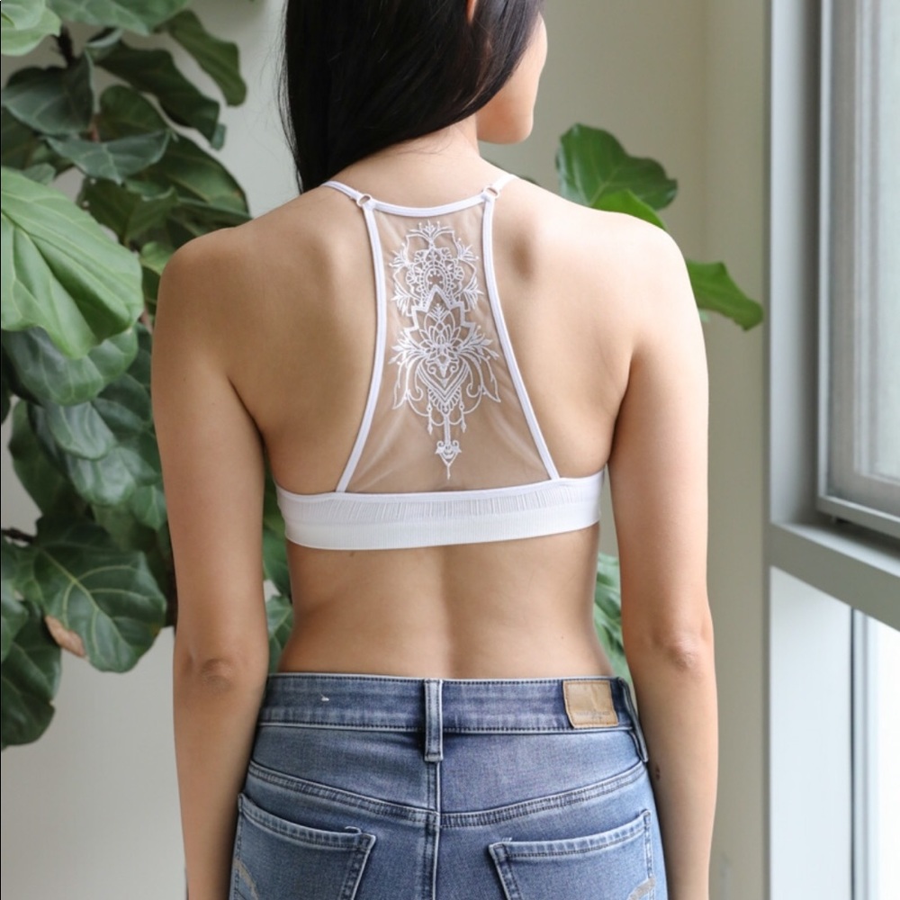 Beautiful White Ribbed Racerback Bralette.
